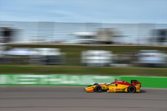 Ryan Hunter-Reay streaks down the backstretch during the Iowa Corn 300 at Iowa Speedway -- Photo by: Chris Owens