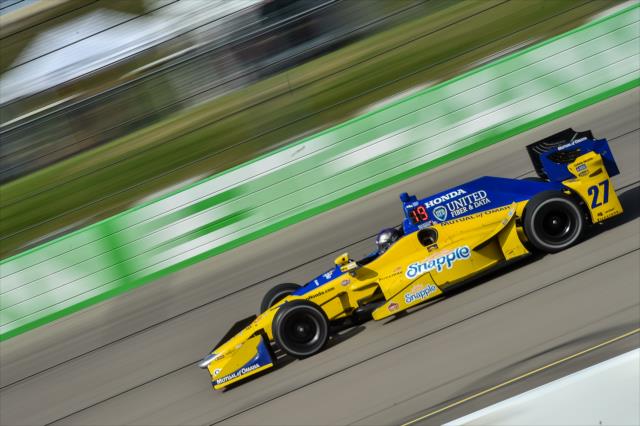 Marco Andretti streaks down the backstretch during the Iowa Corn 300 at Iowa Speedway -- Photo by: Chris Owens