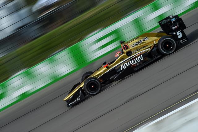 James Hinchcliffe streaks down the backstretch during the Iowa Corn 300 at Iowa Speedway -- Photo by: Chris Owens