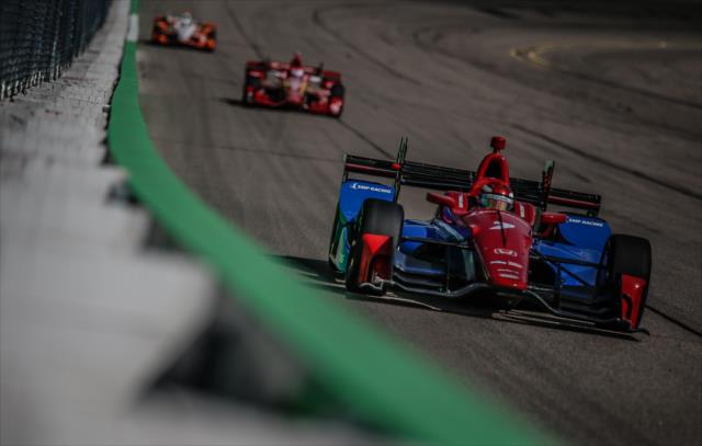 Mikhail Aleshin sets up for Turn 3 during the Iowa Corn 300 at Iowa Speedway -- Photo by: Shawn Gritzmacher