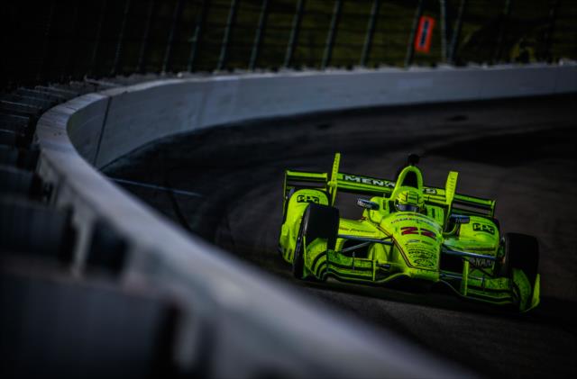 Simon Pagenaud sets up for Turn 1 during the Iowa Corn 300 at Iowa Speedway -- Photo by: Shawn Gritzmacher
