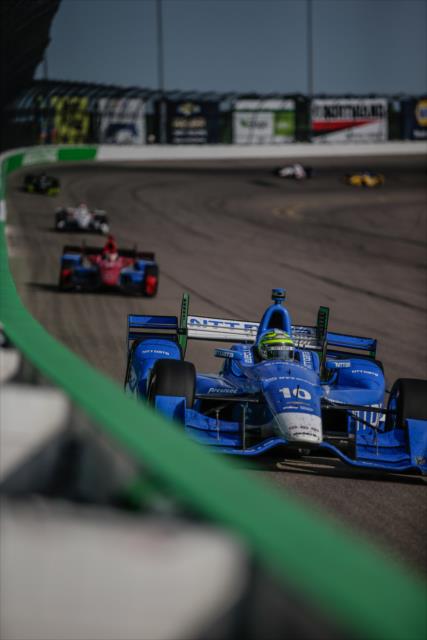 Tony Kanaan sets up for Turn 3 during the Iowa Corn 300 at Iowa Speedway -- Photo by: Shawn Gritzmacher
