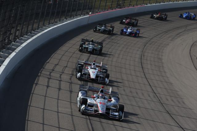 Will Power leads the field down the frontstretch during the Iowa Corn 300 at Iowa Speedway -- Photo by: Chris Jones