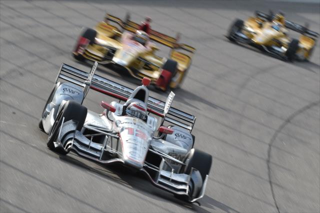 Will Power leads a group into Turn 1 during the Iowa Corn 300 at Iowa Speedway -- Photo by: Chris Owens