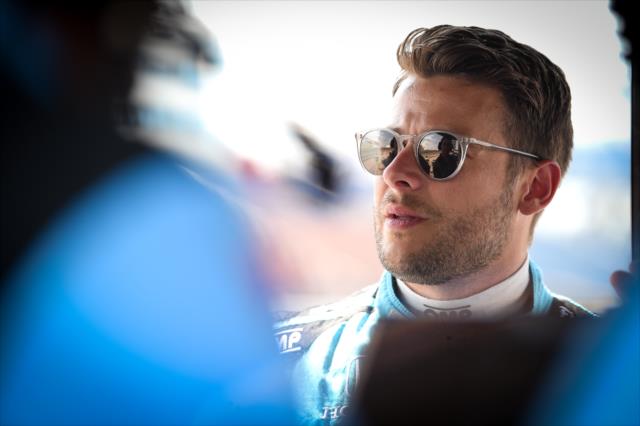 Marco Andretti in his pit stand prior to the Iowa Corn 300 at Iowa Speedway -- Photo by: Chris Owens