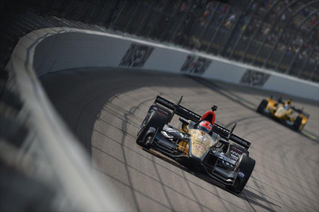 James Hinchcliffe sets up for Turn 1 during the Iowa Corn 300 at Iowa Speedway -- Photo by: Chris Owens