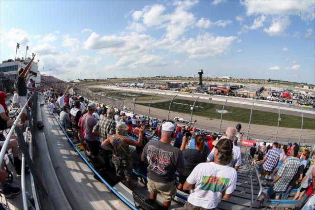 The crowd comes to their feet during the initial stages of the Iowa Corn 300 at Iowa Speedway -- Photo by: Joe Skibinski