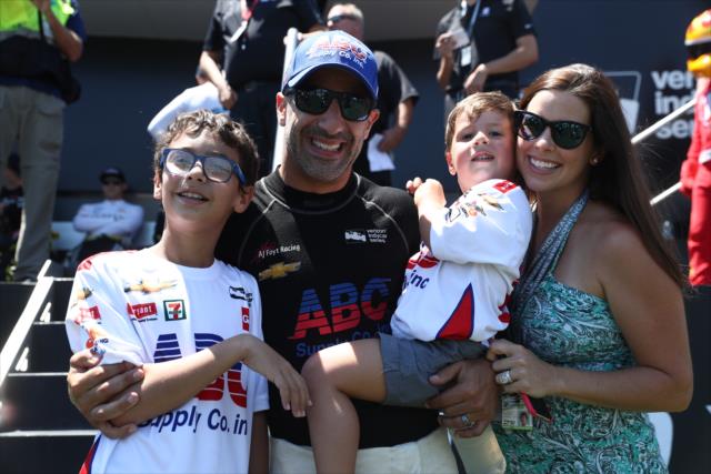 Tony Kanaan, his wife Lauren, and their sons backstage during pre-race festivities for the Iowa Corn 300 at Iowa Speedway -- Photo by: Chris Jones