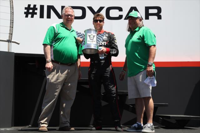 Will Power accepts the Sukup Pole Award for winning the pole position for the Iowa Corn 300 at Iowa Speedway -- Photo by: Chris Jones