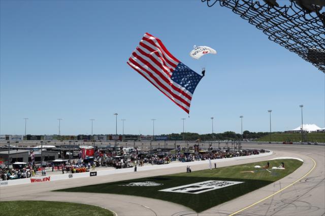 The American Flag arrives during pre-race festivities for the Iowa Corn 300 at Iowa Speedway -- Photo by: Chris Jones