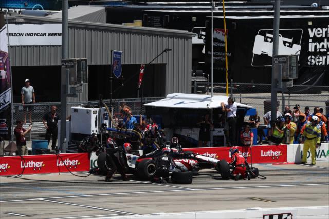Graham Rahal comes in for tires and fuel on pit lane during the Iowa Corn 300 at Iowa Speedway -- Photo by: Chris Jones