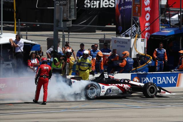 Graham Rahal peels out of his pit stall after service during the Iowa Corn 300 at Iowa Speedway -- Photo by: Chris Jones