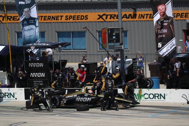 James Hinchcliffe comes in for tires and fuel on pit lane during the Iowa Corn 300 at Iowa Speedway -- Photo by: Chris Jones
