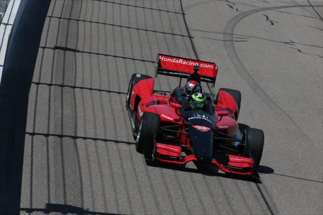 Conor Daly pilots the two-seater during the parade laps prior to the start of the Iowa Corn 300 at Iowa Speedway -- Photo by: Chris Jones