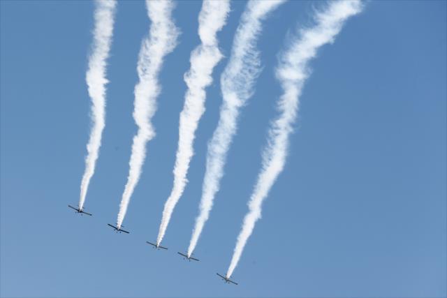 The KC Flight Formation Team performs the fly-over during pre-race festivities prior to the Iowa Corn 300 at Iowa Speedway -- Photo by: Joe Skibinski
