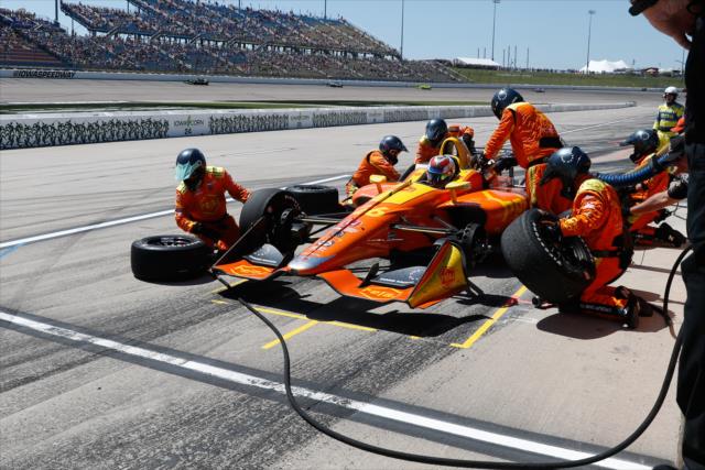 Zach Veach comes in for tires and fuel on pit lane during the Iowa Corn 300 at Iowa Speedway -- Photo by: Joe Skibinski