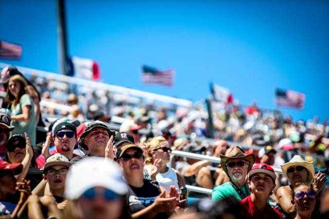 A packed grandstand on hand to watch the Iowa Corn 300 at Iowa Speedway -- Photo by: Shawn Gritzmacher
