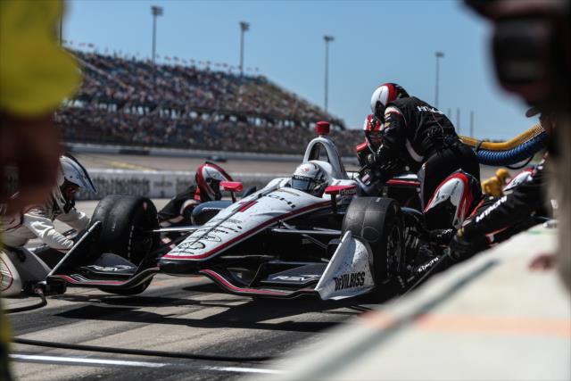 Josef Newgarden comes in for tires and fuel on pit lane during the Iowa Corn 300 at Iowa Speedway -- Photo by: Shawn Gritzmacher