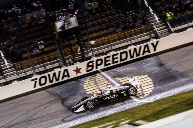 Josef Newgarden taking the checkered flag for the Iowa 300 -- Photo by: Stephen King