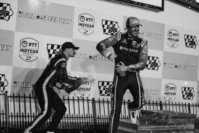 Scott Dixon celebrates on the podium -- Photo by: Stephen King