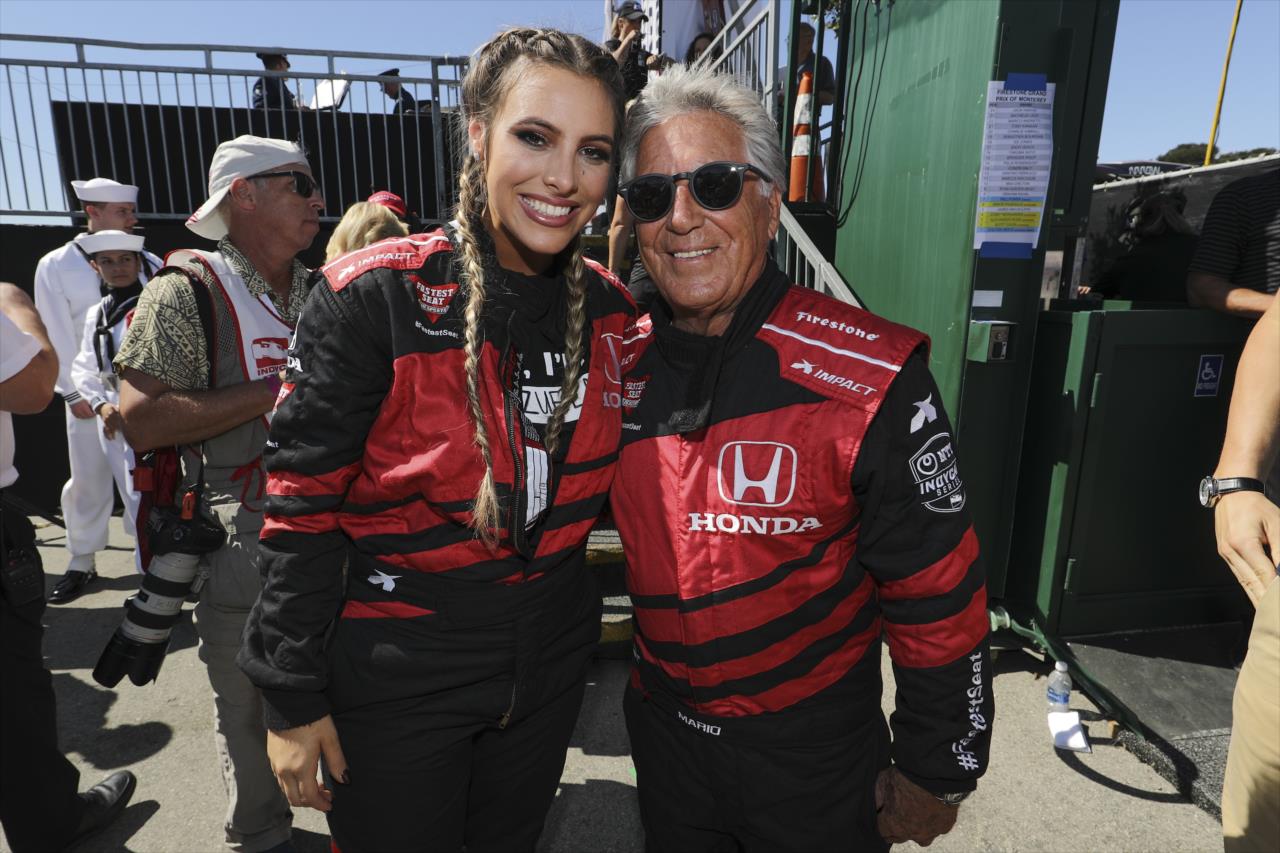 Honda Fastest Seat in Sports rider Lele Pons with Mario Andretti -- Photo by: Chris Owens