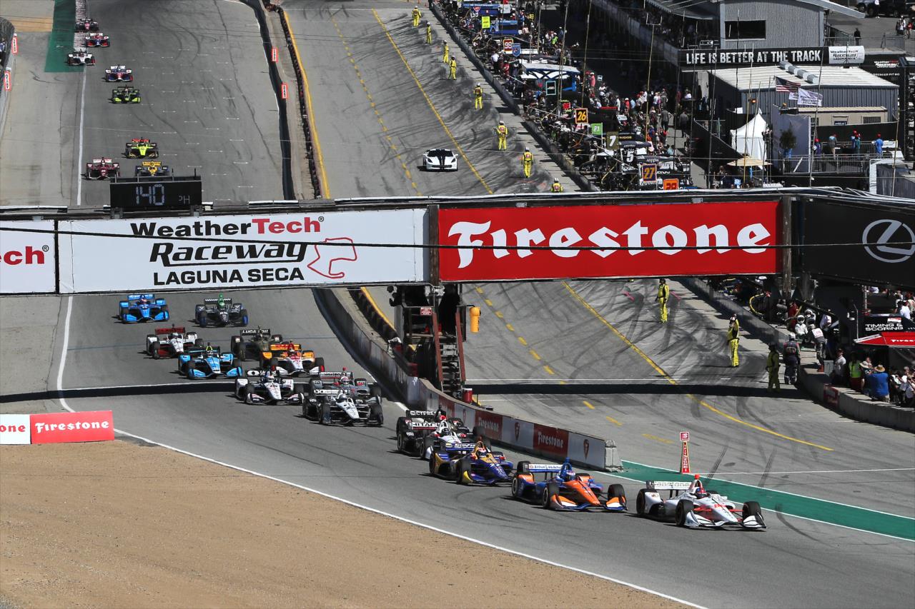 Colton Herta leads the field into Turn 1 -- Photo by: Chris Owens