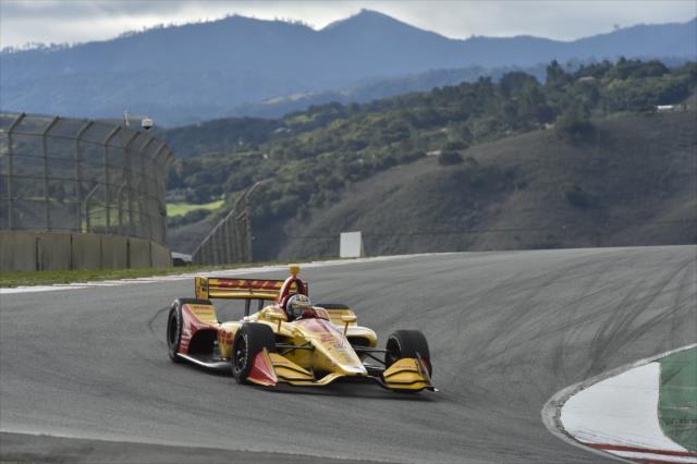 Ryan Hunter-Reay starts his dive into the Carousel (Turns 8-8A) during the team test at WeatherTech Raceway Laguna Seca -- Photo by: Chris Owens