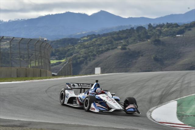 Graham Rahal starts his dive into the Carousel (Turns 8-8A) during the team test at WeatherTech Raceway Laguna Seca -- Photo by: Chris Owens