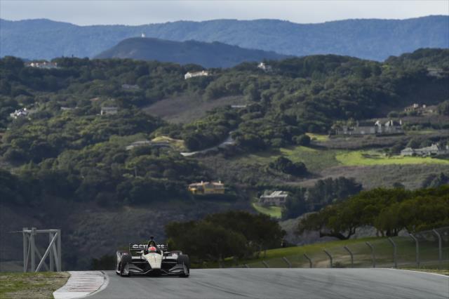 James Hinchcliffe hits the apex of Turn 7 before the Corkscrew during the team test at WeatherTech Raceway Laguna Seca -- Photo by: Chris Owens