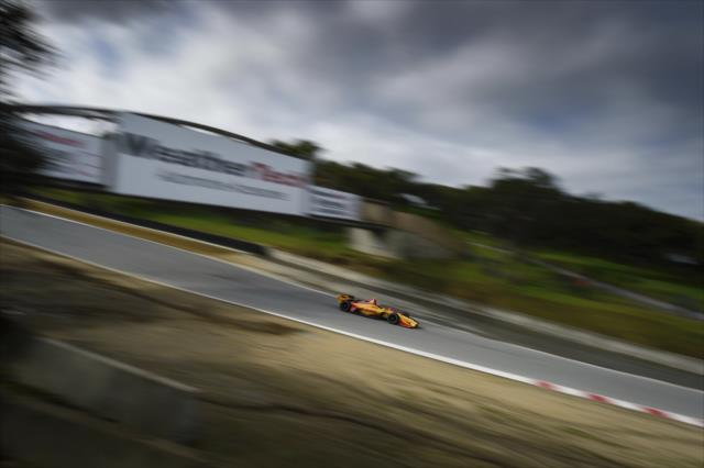 Ryan Hunter-Reay sails out of the Corkscrew toward Turn 9 during the team test at WeatherTech Raceway Laguna Seca -- Photo by: Chris Owens