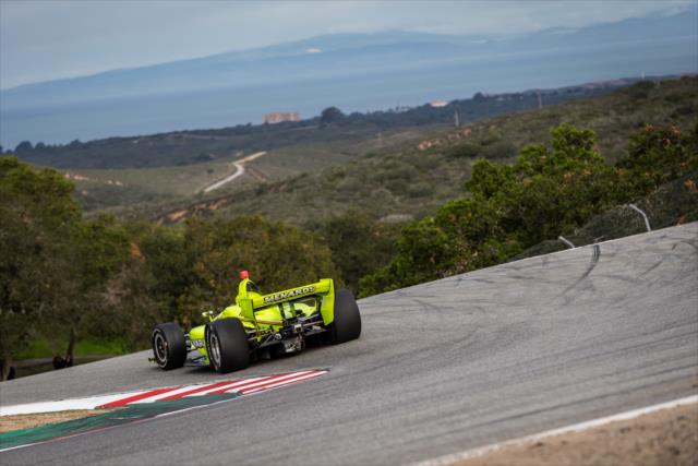 Simon Pagenaud dives into the Corkscrew (Turns 8-8A) during the team test at WeatherTech Raceway Laguna Seca -- Photo by: Stephen King