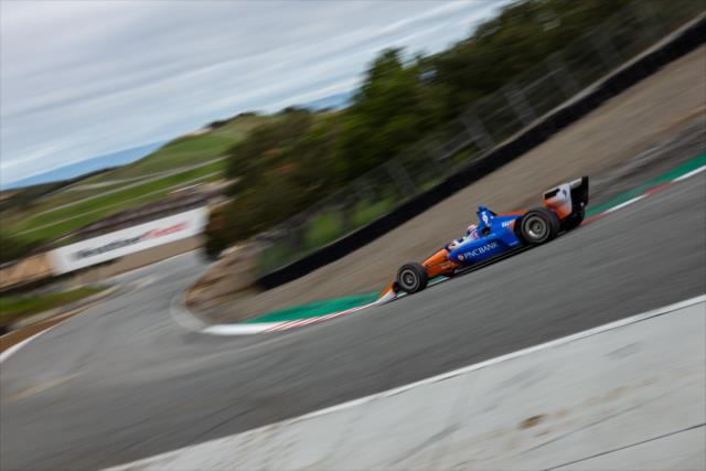 Scott Dixon dives into the Corkscrew (Turns 8-8A) during the team test at WeatherTech Raceway Laguna Seca -- Photo by: Stephen King