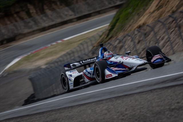 Graham Rahal races up the Rahal Straight hill during the team test at WeatherTech Raceway Laguna Seca -- Photo by: Stephen King