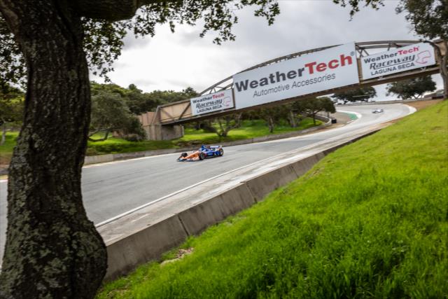 Scott Dixon races out of the Corkscrew (Turns 8-8A) during the team test at WeatherTech Raceway Laguna Seca -- Photo by: Stephen King