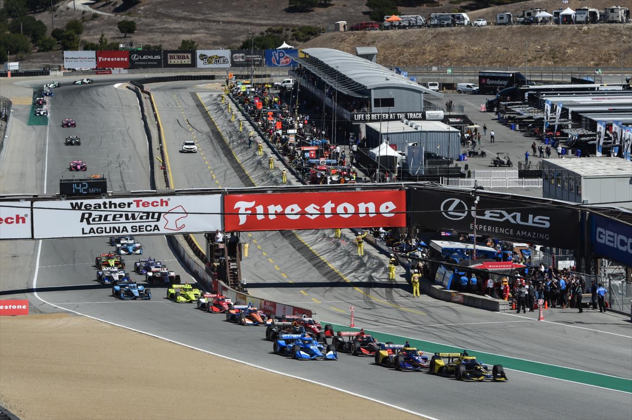 Colton Herta leads at the start - Firestone Grand Prix of Monterey -- Photo by: Chris Owens