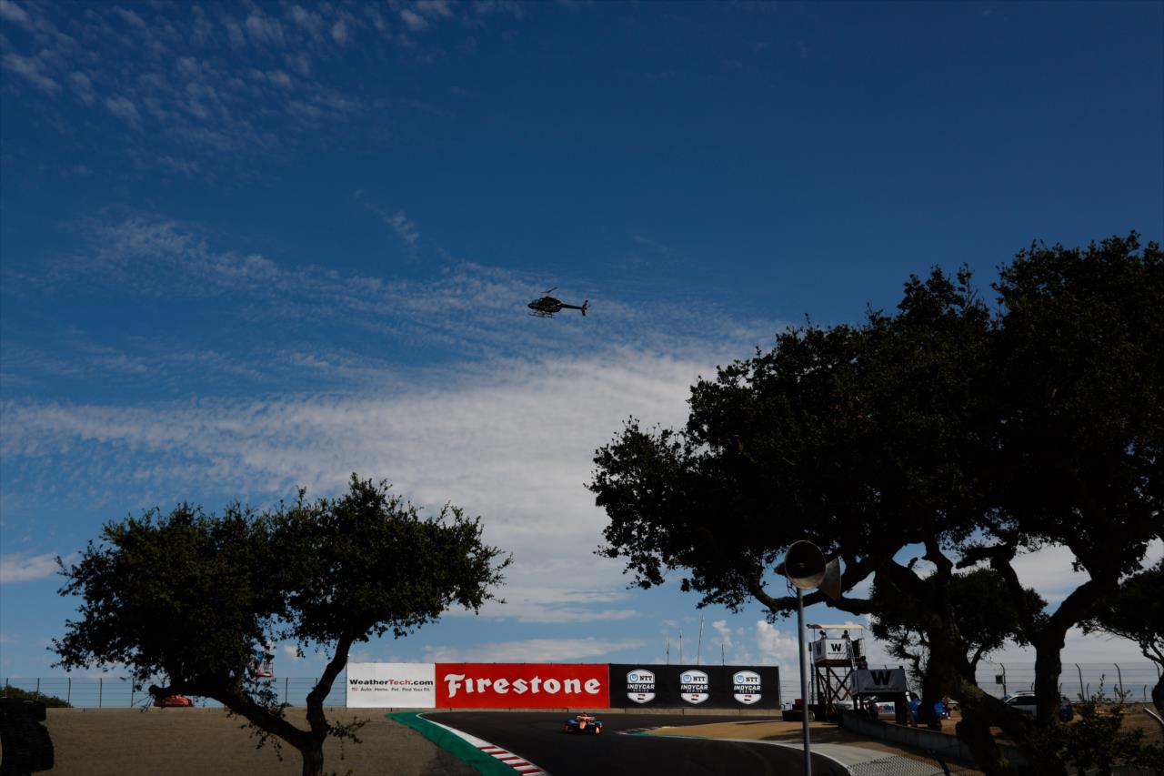 Felix Rosenqvist and a helicopter - Firestone Grand Prix of Monterey - By: Joe Skibinski -- Photo by: Joe Skibinski