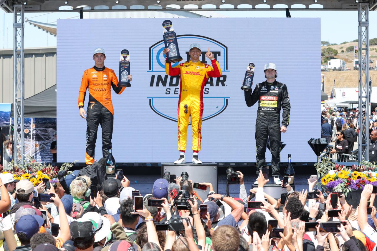 Christian Lundgaard, Alex Palou, Colton Herta - Java House Grand Prix of Monterey - By: Chris Owens -- Photo by: Chris Owens