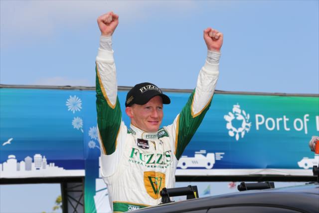 Mike Conway celebrates his victory in the 40th Toyota Grand Prix of Long Beach -- Photo by: Chris Jones