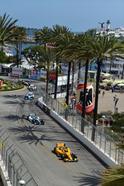 Ryan Hunter-Reay leads the field through the fountain complex during the Toyota Grand Prix of Long Beach -- Photo by: Chris Owens