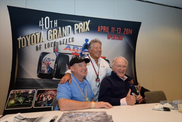 Al Unser Jr., Mario Andretti, and Dan Gurney pose prior to the autograph session at Long Beach -- Photo by: John Cote
