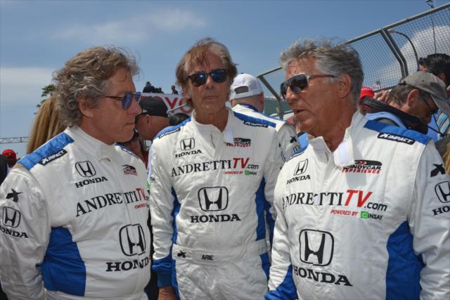 Roger Daltrey, Arie Luyendyk, and Mario Andretti chat prior to the Toyota Grand Prix of Long Beach -- Photo by: John Cote