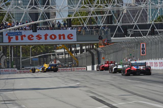 The field heads toward Turn 1 during the Toyota Grand Prix of Long Beach -- Photo by: John Cote