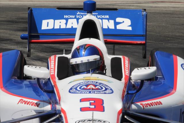 Helio Castroneves  on course during the final warmup at Long Beach -- Photo by: Richard Dowdy