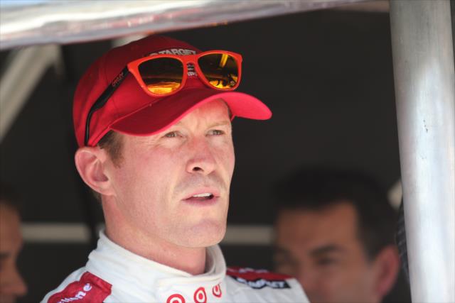 Scott Dixon in his pit stand prior to practice for the Toyota Grand Prix of Long Beach -- Photo by: Chris Jones