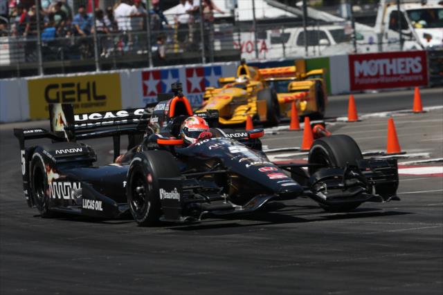 James Hinchcliffe exits Turn 10 during practice for the Toyota Grand Prix of Long Beach -- Photo by: Chris Jones