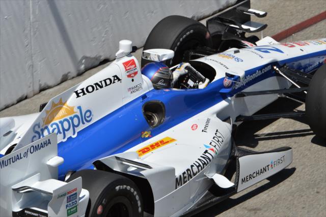 Marco Andretti streaks toward Turn 5 during practice for the Toyota Grand Prix of Long Beach -- Photo by: Chris Owens