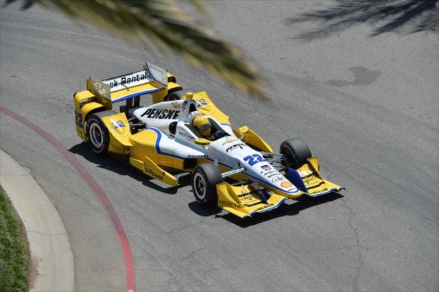 Simon Pagenaud navigates around the fountain turn complex during practice for the Toyota Grand Prix of Long Beach -- Photo by: Chris Owens