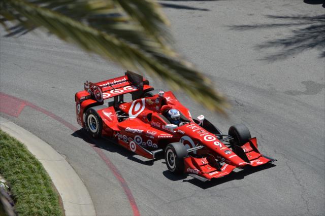 Scott Dixon navigates around the fountain turn complex during practice for the Toyota Grand Prix of Long Beach -- Photo by: Chris Owens