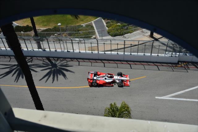 Juan Pablo Montoya streaks toward Turn 5 during practice for the Toyota Grand Prix of Long Beach -- Photo by: Chris Owens