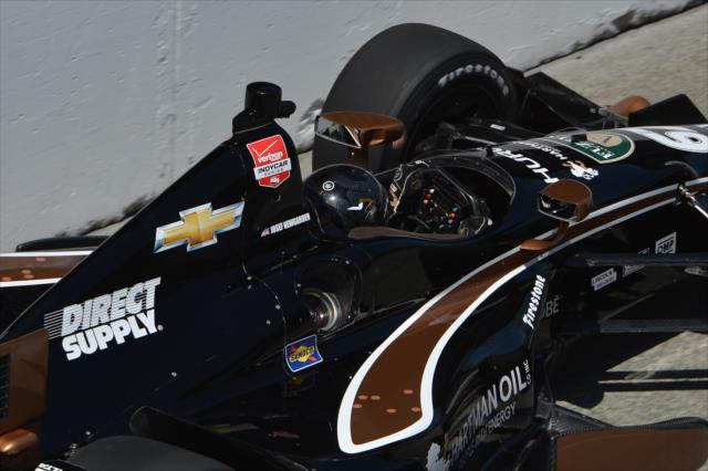 Josef Newgarden streaks toward Turn 5 during practice for the Toyota Grand Prix of Long Beach -- Photo by: Chris Owens